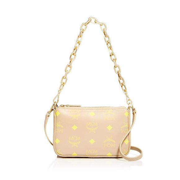 MCM Women's Beige Logo Polyurethane Removable Chain 18In Single Crossbody
